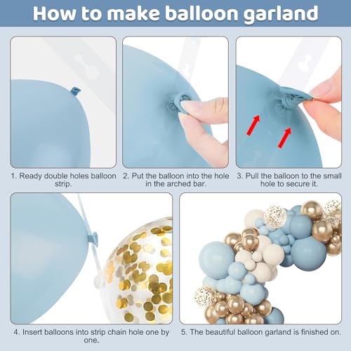 Amandir 153pcs Dusty Blue Balloon Garland Arch Kit Different Sizes | 18 12 10 5inch Blue White Sand Latex Metallic Confetti Gold Balloons Baptism Birthday Boho Shower Party Decoration Supplies