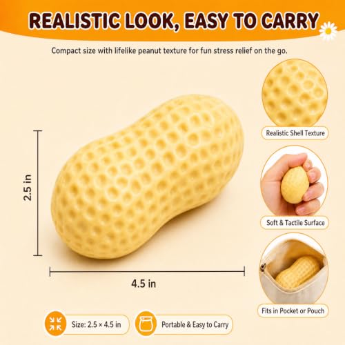 Crunchy Peanut Squishies ASMR Toy, Bead Filled Realistic Bar Stress Ball | Soft Sensory Play Moldable Squishies body is easy to press, stretch, and reshape for relaxing hands-on play