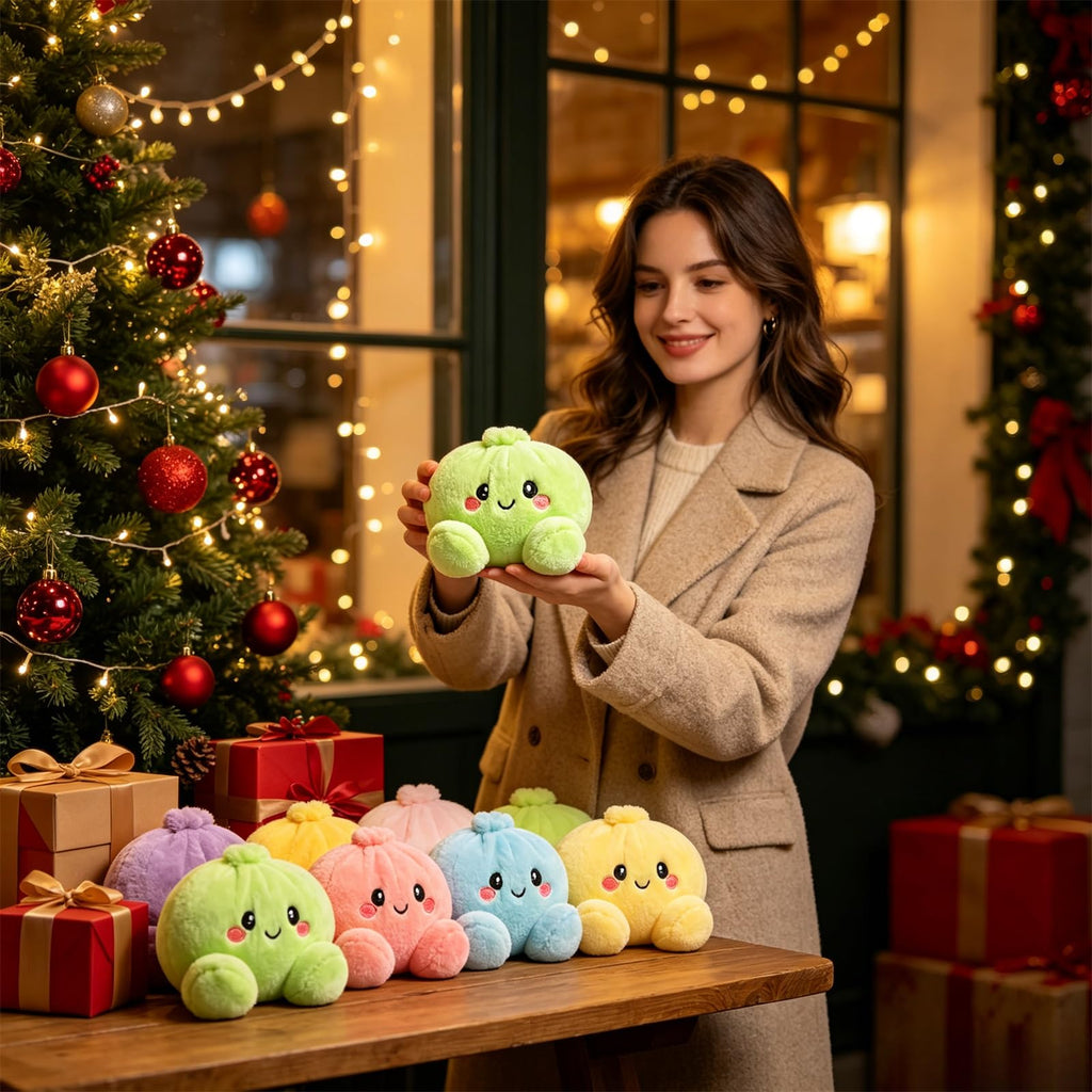 Plush Stuffed Dumpling Squishies, 3.94" Big Rainbow Squishes with Steamer | Plush Giant Dumpling Squishies Squeeze Toys, Christmas Stress Balls Squishies Fidget Toys for Adults Anxiety Relief