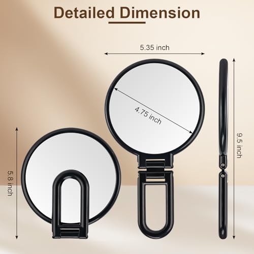 10X Magnifying Mirror, Double Side Handheld Mirror, Travel Makeup Mirror | 1X/10X Magnification, Adjustable Rotation Handle/Stand, Portable Foldable Hand Mirror, Travel Essential, Black