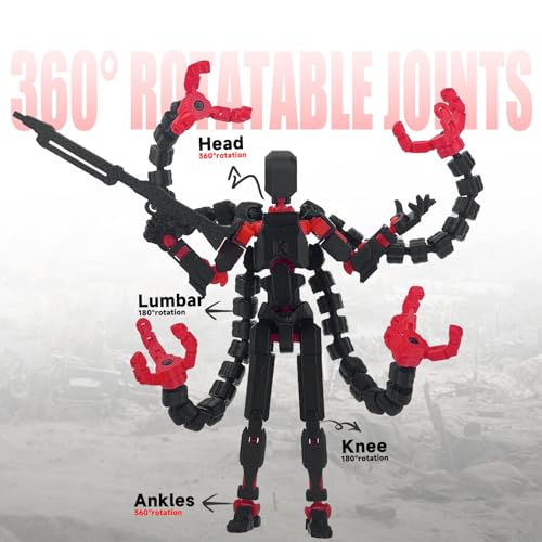 PkghoKids Assembly Completed T 3D Printed Dummy Robot 13 Action Figure Lucky Multi-Articular,Upgraded Tight Joints,Collectors Desktop Ornament Dynamic Modeling (Black Red, 5.5 Inch)