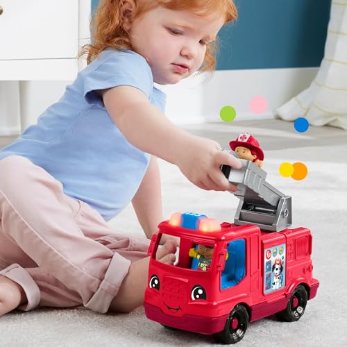 Fisher-Price Little People Fire Truck Toddler Toy | Push-Along Vehicle, Lights, Music & Sounds, 2 Figures, Preschool Kids Ages 1+ Years