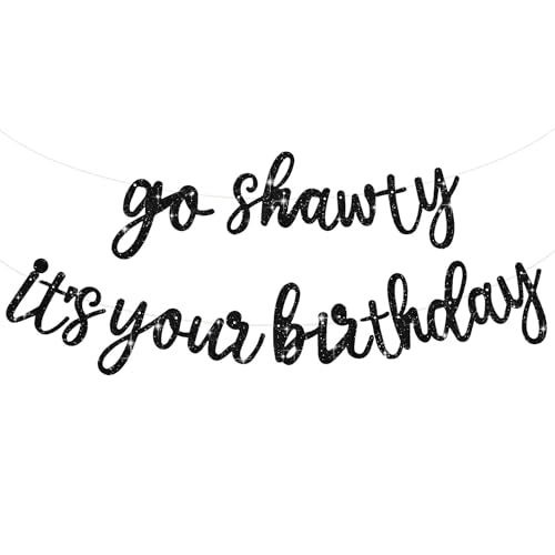 BEISHIDA Glitter Black Pre-Strung Go Shawty It's Your Birthday Banner Decor | NO DIY,birthday decorations for women,Hip Hop Rap Theme Sign,Happy Birthday Banner,Rap Theme Happy Birthday Sign