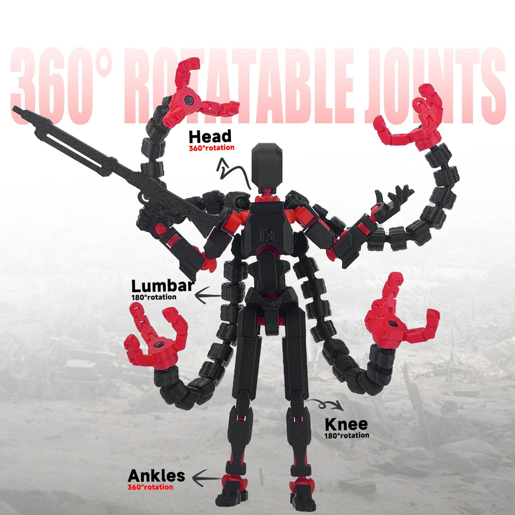 PkghoKids Assembly Completed T 3D Printed Dummy Robot 13 Action Figure Lucky Multi-Articular,Upgraded Tight Joints,Collectors Desktop Ornament Dynamic Modeling (Black Red, 5.5 Inch)