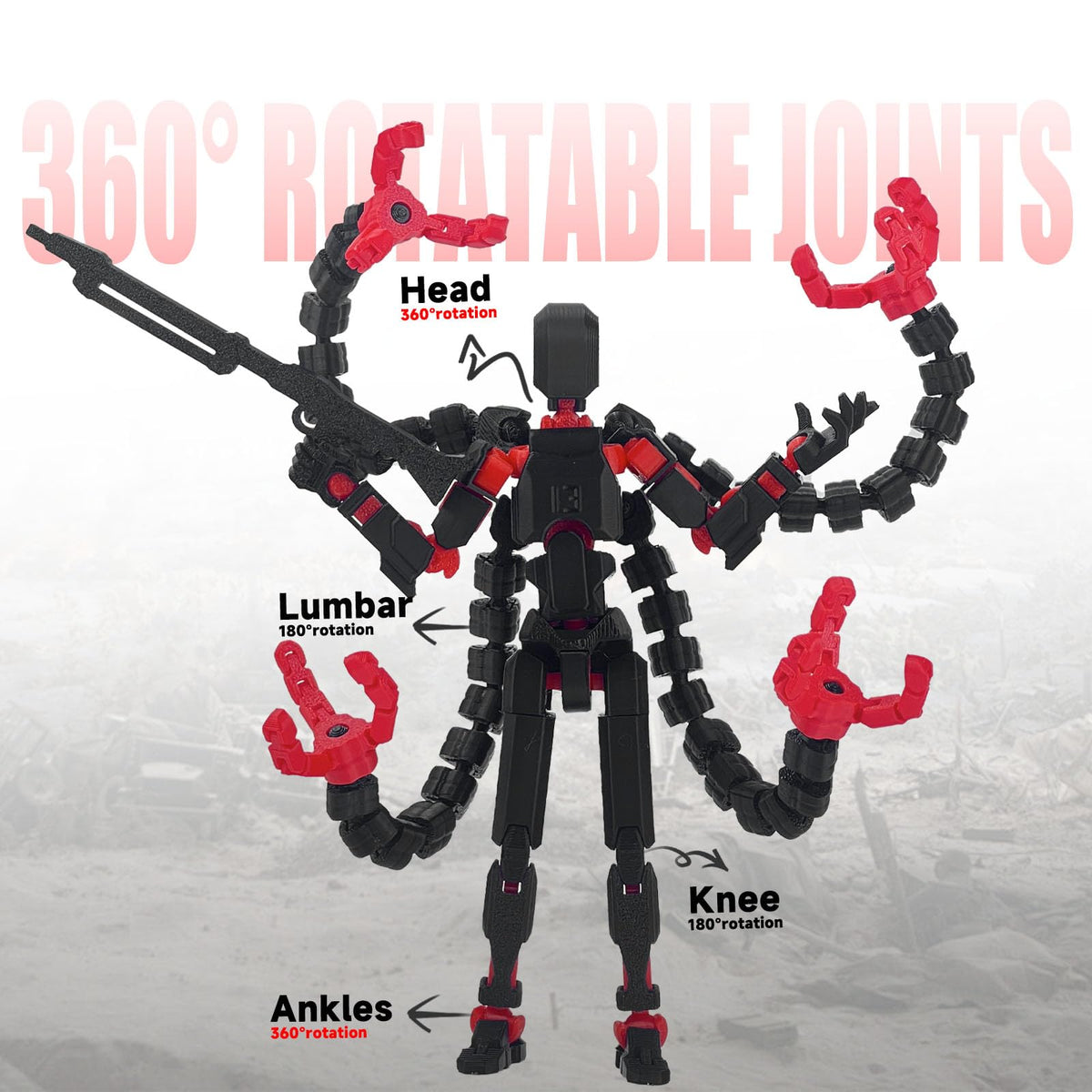 PkghoKids Assembly Completed T 3D Printed Dummy Robot 13 Action Figure Lucky Multi-Articular,Upgraded Tight Joints,Collectors Desktop Ornament Dynamic Modeling (Black Red, 5.5 Inch)
