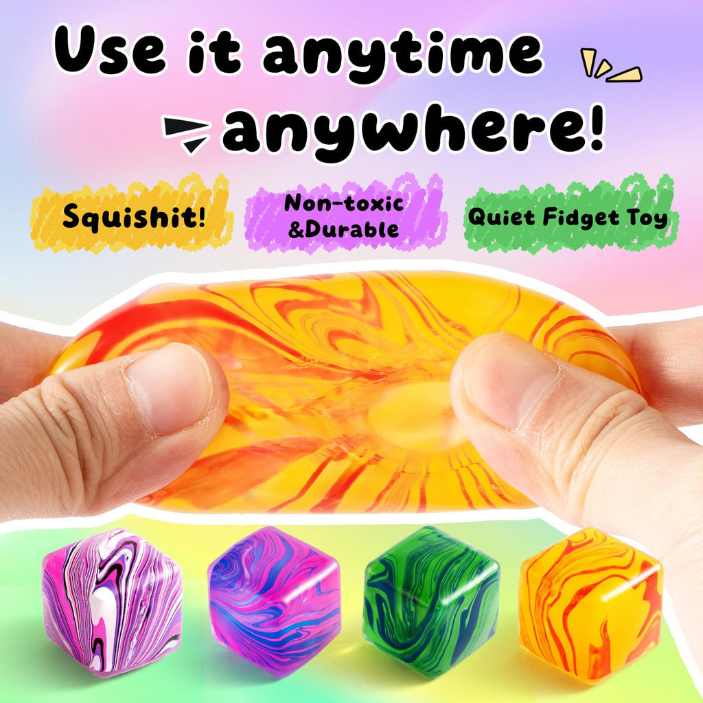4 Pack Squishy Fidget Toys Stress Cube Bulk, Squishies Slow Rising Stress Balls for Adults Kids, Sensory Fidget Toys for Anxiety Relief, Small Squishy Toys for Classroom Prizes Party Favors