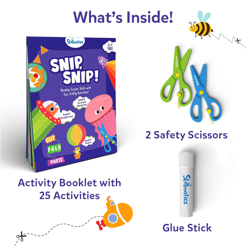 Skillmatics Snip Snip, Scissor Skills, Felt Craft Activity, Gift for Kids | Cutting Activity Book, Safety Scissors, Fine Motor Skills for Preschool, Screen-Free, Learning Toy, Toddlers, Ages 3, 4, 5, 6