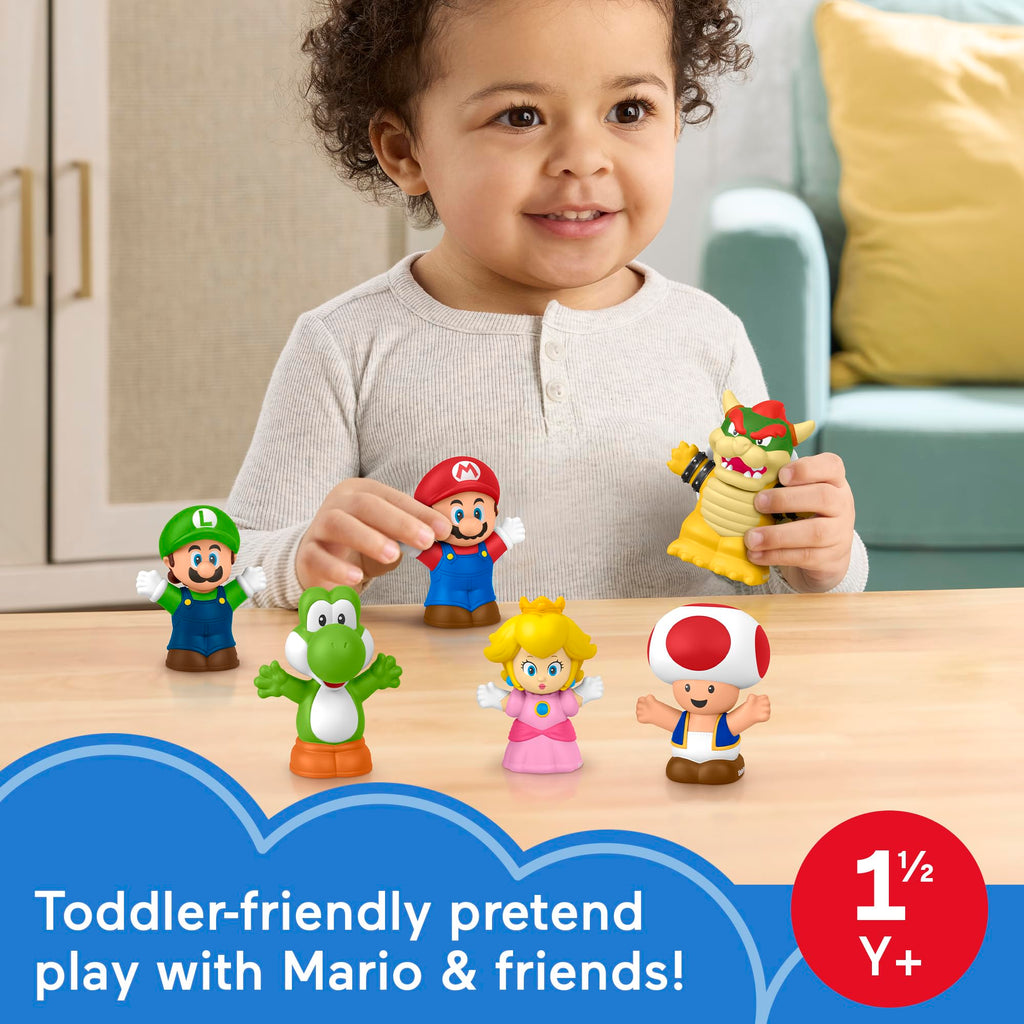 Fisher-Price Little People My Mario 6-Piece Character Figure Set | Pretend Play with Mario, Luigi, Princess Peach, Toad, Yoshi and Bowser figures, Toddlers & Kids Ages 18+ Months