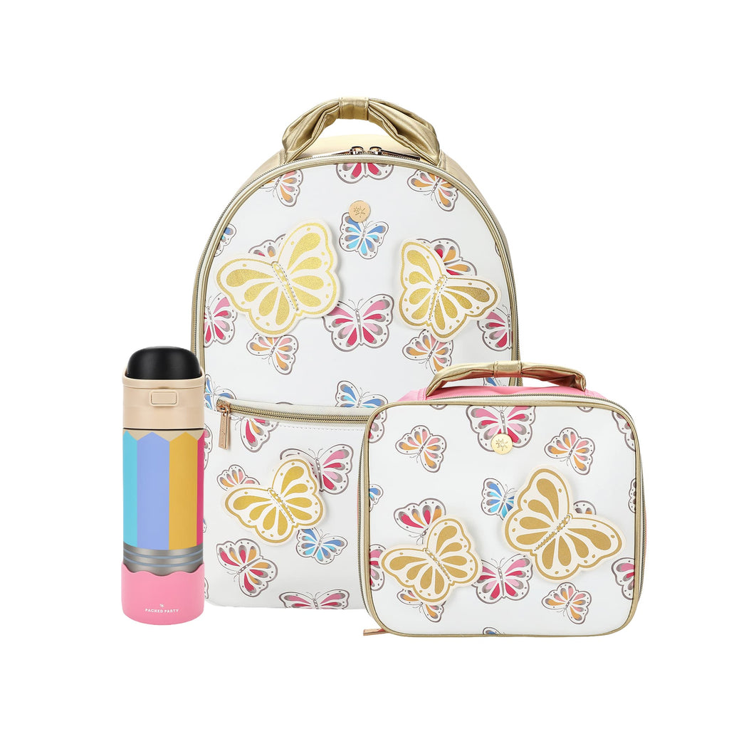 Gold Butterfly Backpack Bundle (Backpack, Lunchbox & Water Bottle)