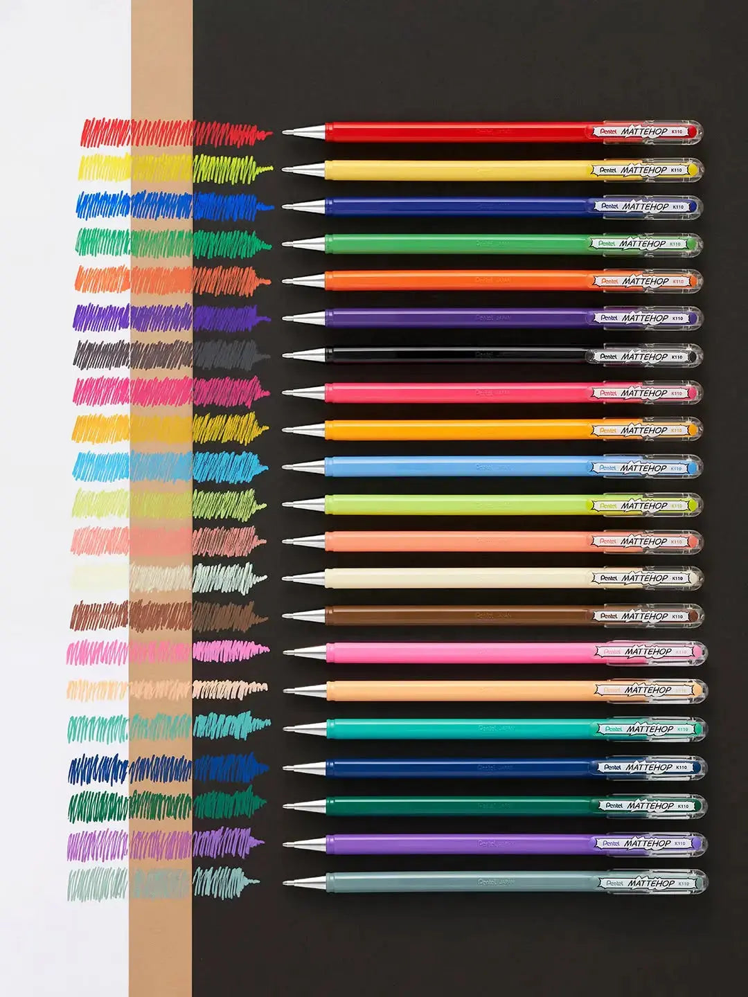 Pentel MATTEHOP Color Gel Pen Set, (1.0 mm), 21 Colors, with Metal Box