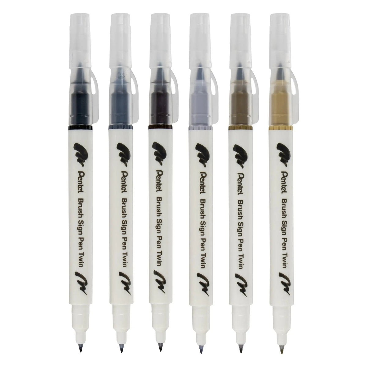 Pentel Arts Sign Pen Twin Brush, 6-Packs