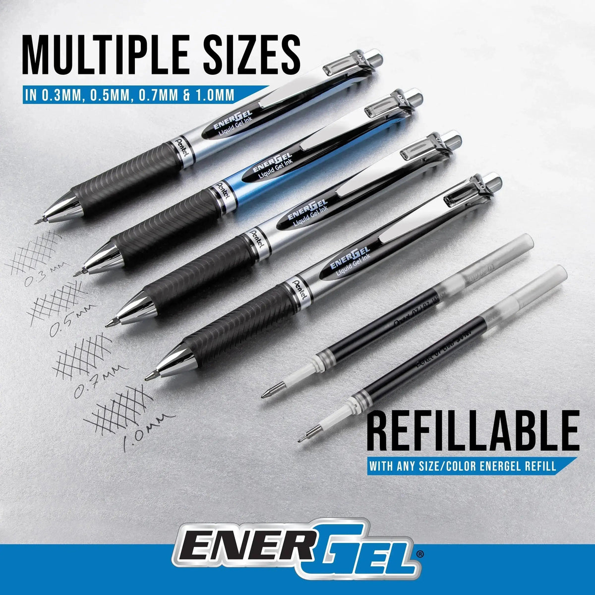 Pentel EnerGel RTX Retractable Liquid Gel Pen, (0.7mm) Medium Line, Metal Tip, Assorted Ink, 10-Pk