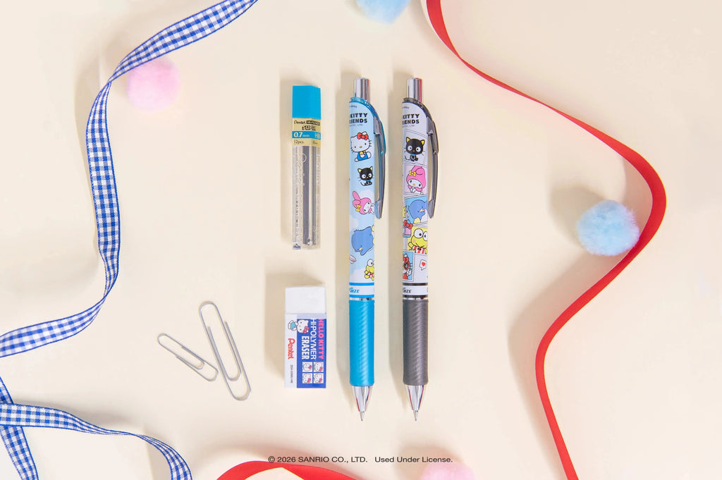 Pentel EnerGize Mechanical Pencil, Hello Kitty® and Friends, Limited Edition, 0.7mm, W/Refill Lead and Small Block Eraser, 2-Pk