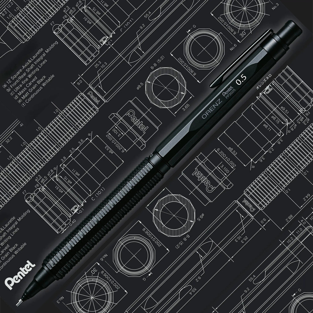 Pentel Orenz Nero Mechanical Drafting Pencil, Automatic Lead Advance, Black Barrel 
