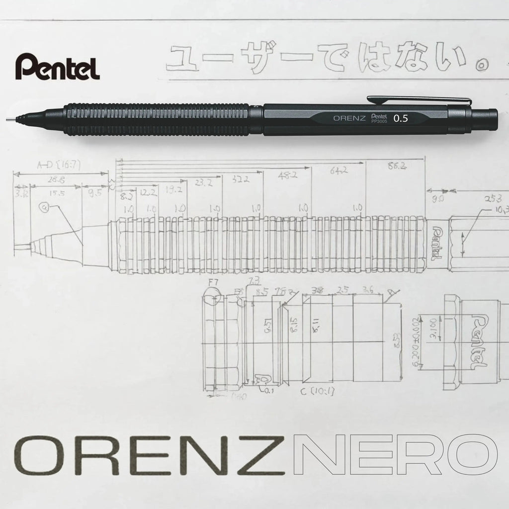 Pentel Orenz Nero Mechanical Drafting Pencil, Automatic Lead Advance, Black Barrel 