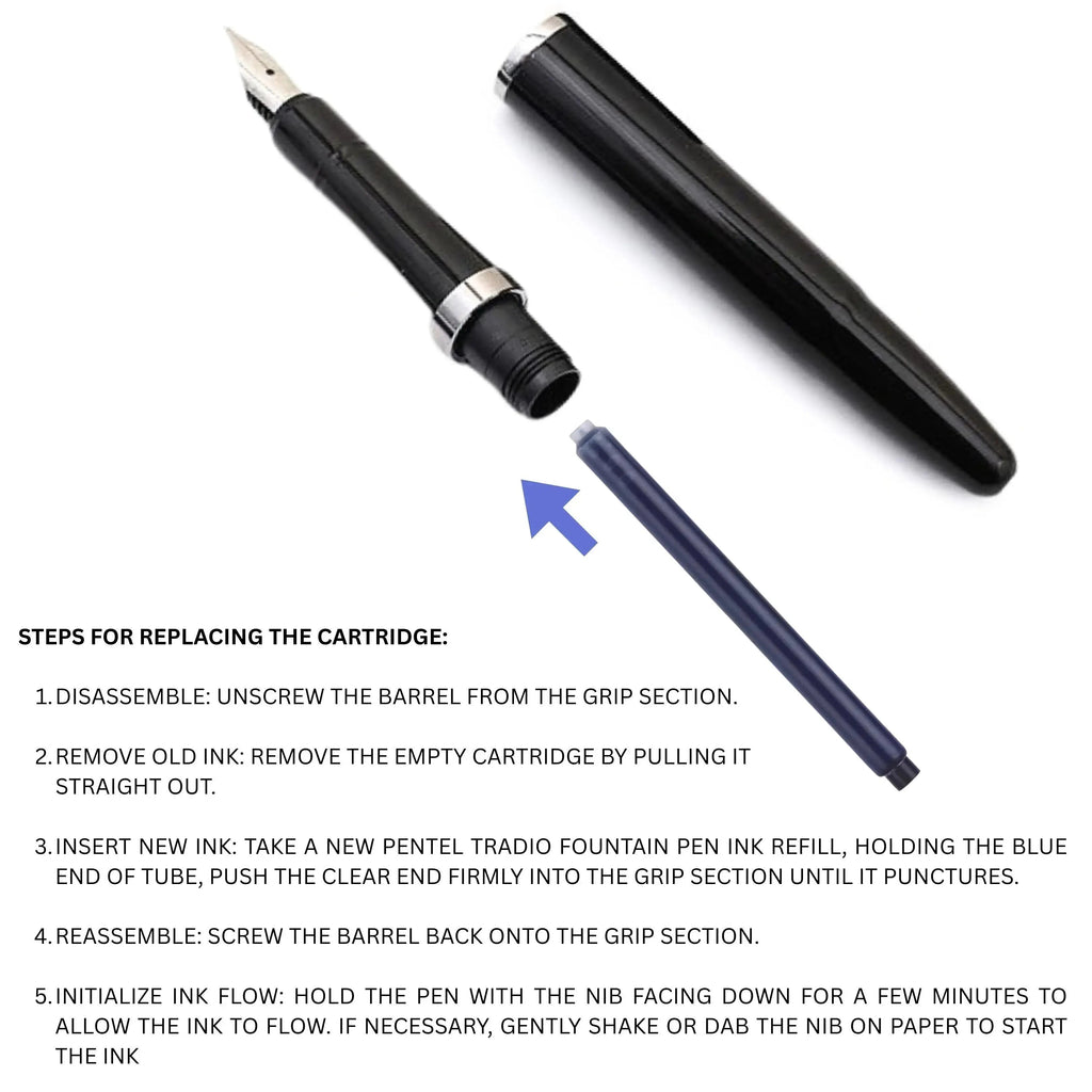 Pentel Tradio Fountain Pen, Medium Line, Metal Nib, Premium Classic Barrel Design, Smooth Writing