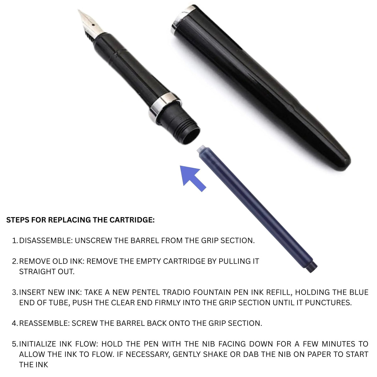 Pentel Tradio Fountain Pen, Medium Line, Metal Nib, Premium Classic Barrel Design, Smooth Writing