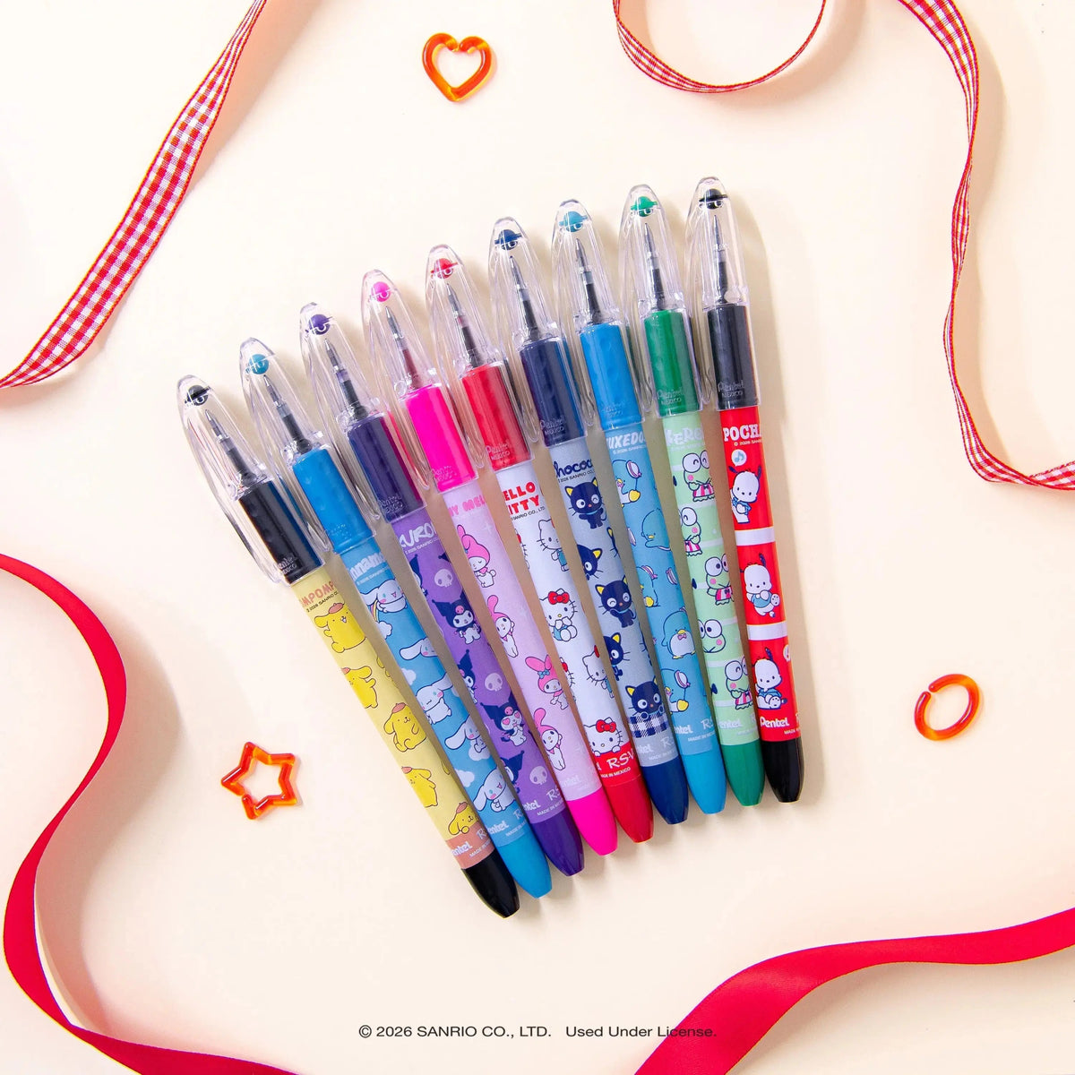 Pentel RSVP Ballpoint Pen, Hello Kitty® and Friends, Limited Edition, Mix 2, 0.7mm Fine Line, Assorted Ink, 5-Pk