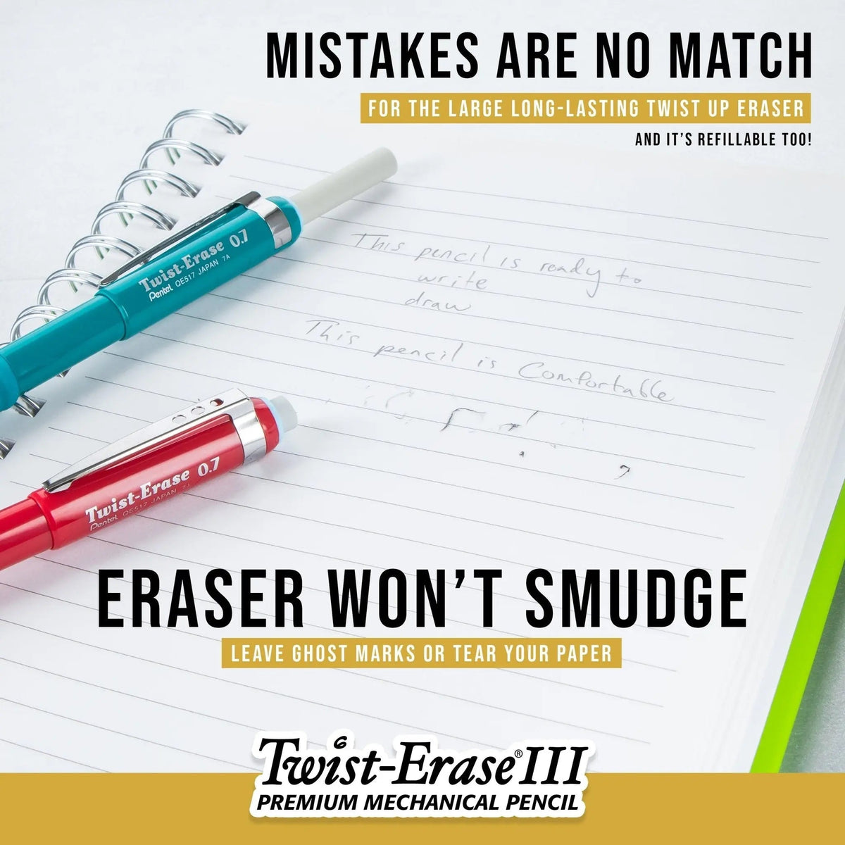 Pentel Writing Essentials 10 pack - 4 EnerGel gel pens, 2 Twist Erase III 0.7mm mechanical pencils, 2 Hi-Polymer block erasers, and 2 Hi-Polymer 0.7mm HB lead
